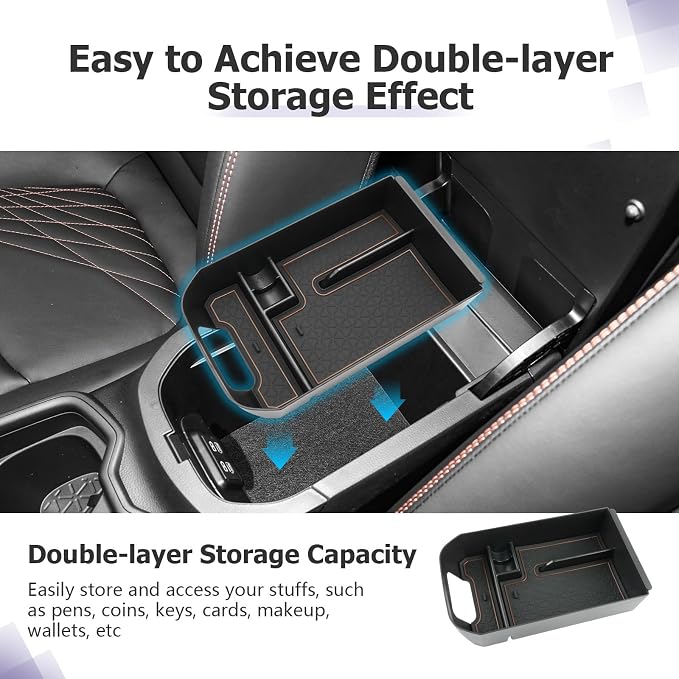 LUWU 2025 RAV 4 Center Console Organizer Compatible with 2019 2020 2021 2022 2023 2024 2025 Toyota RAV 4 Accessories Armrest Console Secondary Storage Box Insert Tray ABS Material Brown