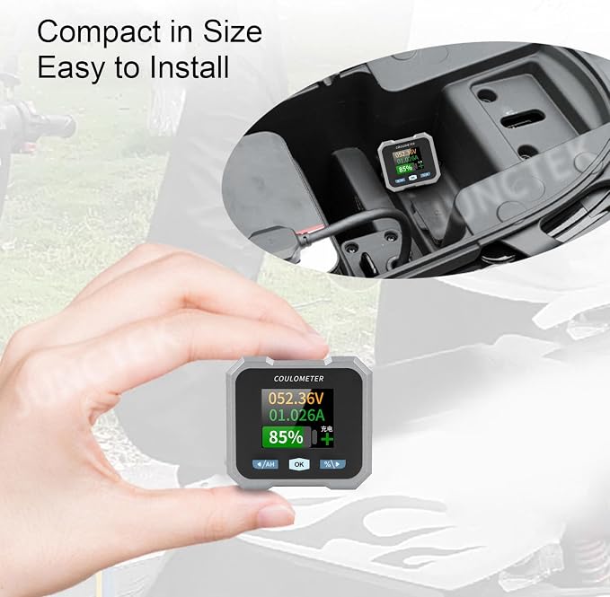 Battery Monitor with Bluetooth Smart Shunt, 10-100V 0-50A, 1.8in Color Screen, Capacity Percentage, Voltage, Power Display for RV, Motorcycle, Cart