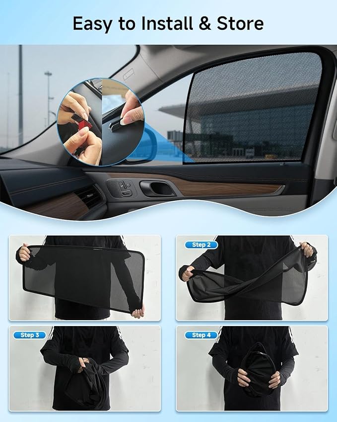 Car Window Shade for Toyota Highlander 2021-2025, 4 Pack Magnetic Mesh Sun Shades for Front & Rear Windows, UV Glare Protection & Baby Car Shade for Napping Camping Breastfeeding