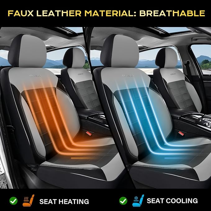 Coverado Leather Seat Covers Car Seat Cover Full Set Automotive 5 Seats Waterproof Car Seat Protectors Universal Fit for Most Cars SUV Trucks, Gray&Black