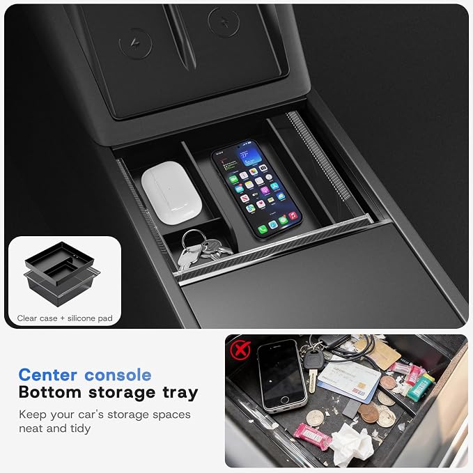 12PCS Center Console Organizer Tray for 2025 2026 Tesla Model Y Juniper Accessories, Under Seat Storage Armrest Hidden Storage Box Glove Box Hook Armrest Cover (Black, 12PCS 25-26 Model Y)