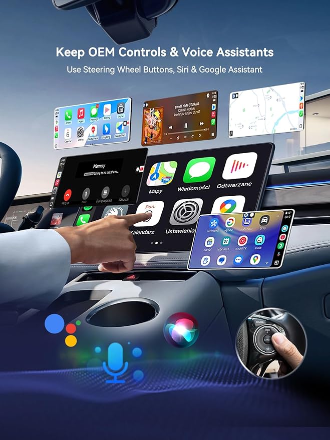 Wireless CarPlay & Android Auto Adapter, USB-A Plug-in Dongle, Converts Factory Wired CarPlay/Android Auto to Wireless (Gloss Black,USB-A)