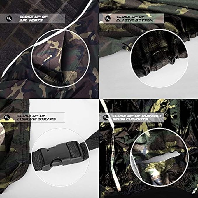 Nuzari Heavy Duty Motorcycle Cover - Outdoor Bike Storage Motorcycle Covers - Motorcycle Cover Waterproof Outdoor - Dirt Bike Covers (Camouflage, Medium)