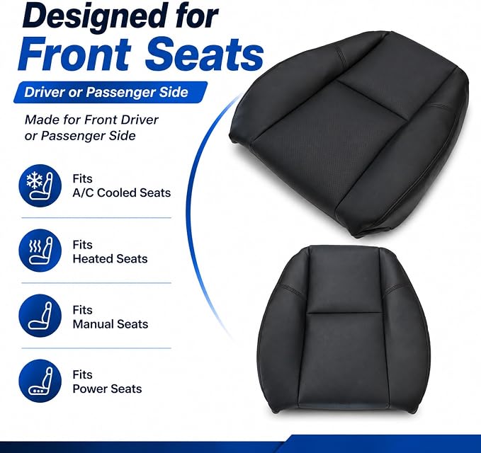 FZJDSD Black#194 196 197 Driver or Passenger Side Bottom & Top Back Microfiber Leather Replacement Seat Covers Compatible with Cadillac Escalade 2007-2014,Chevy Tahoe Suburban Silverado GMC Yukon
