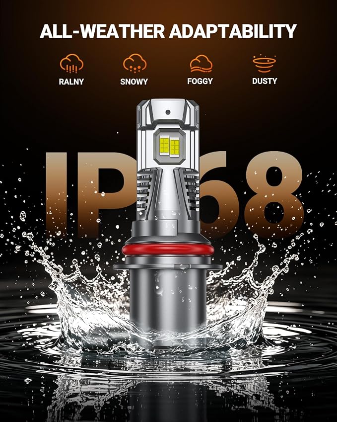SEALIGHT 9007/HB5 LED Light Bulb, 900% 46000LM Brighter than Original Bulbs, 6500K White Output Canbus Ready, IP68 Waterproof 80000Hrs Lifespan, 1：1 Size 3Mins Installation, 2 Pack