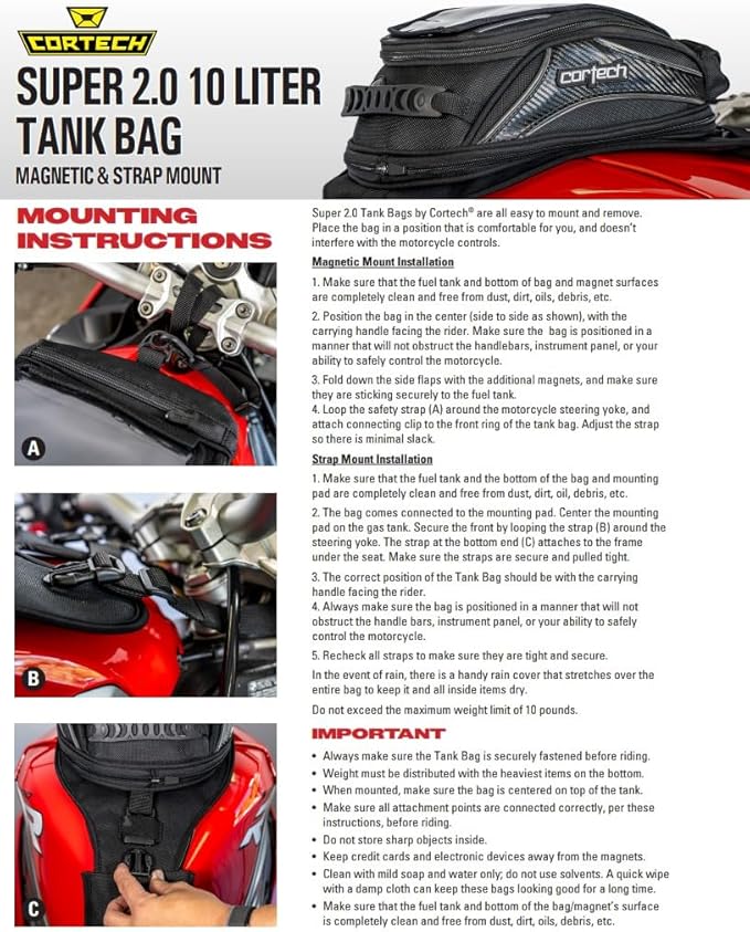 cortech Super 2.0 10L Motorcycle Tank Bag