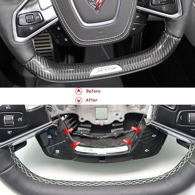 G Brand Genuine Carbon Fiber Volume Button Cover for Chevrolet Corvette C8 Z06 Coupe 2020 2021 2022, 4pcs Steering Wheel Stickers Trim, Red, Blue, White (White)
