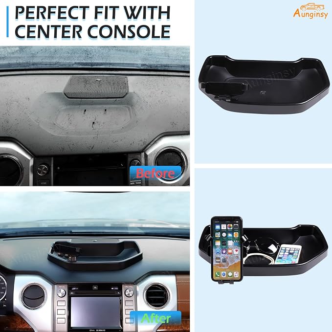 Aunginsy Center Console Dashboard Storage Tray with Phone Mount Compatible with Toyota Tundra 2007-2021, Instrument Multi-Functional Mobile Phone Holder Storage Box Organizer Tray Insert Accessories