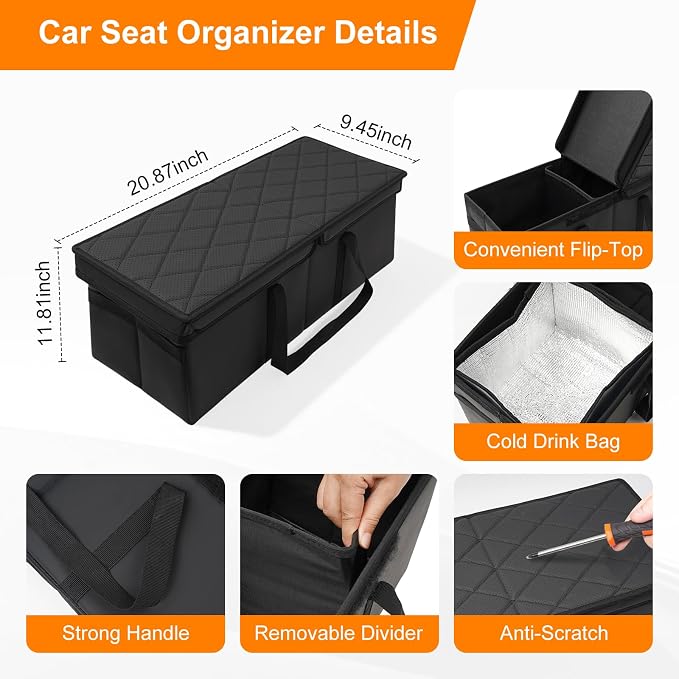 Car Seat Organizer for Ford Explorer 2026 2025 2024-2020 w/Built-In Cooler Bag, Car Second Console Organizer w/Non-Slip Strips, Car Backseat Organize for Dog Toys Kids Snacks Travel Storage Box