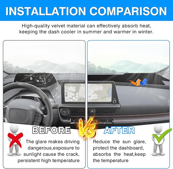 Autorder Dashboard Cover Mat for 2023-2025 2026 Toyota Prius Accessories Dash Cover Upgrade Velvet Dash Mat Sunshade Glare UV Rays Protector