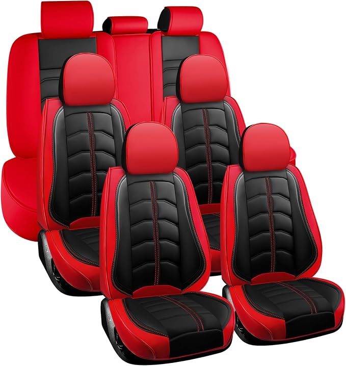Car Seat Cover 7 Seats for Toyota Highlander 2001-2026, Durable Wear Resistant Waterproof Seat Cover, Breathable No Odor Premium Leather Vehicle Interior Accessories.(7 Standard,Black Red)