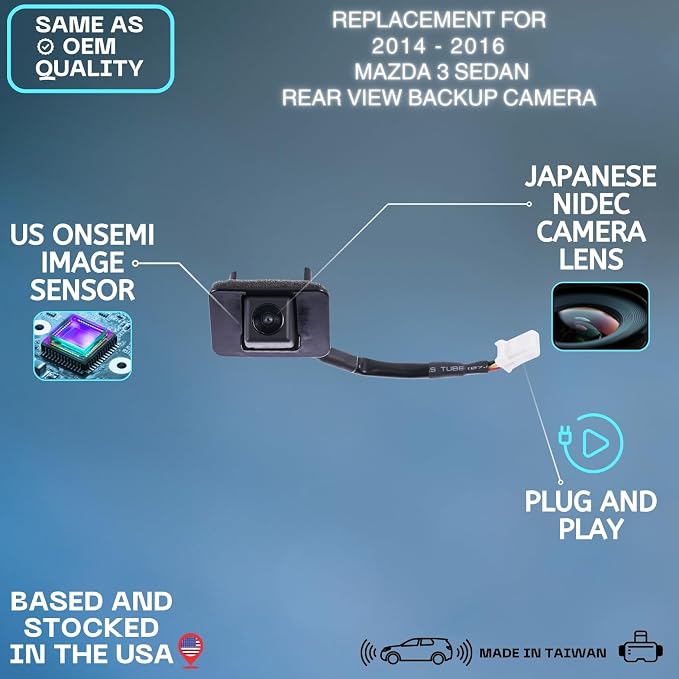 Backup Camera Replaces for 2014 2015 2016 Mazda 3 Sedan OE Part # BHN1-67-RC0A, BHN1-67-RC0