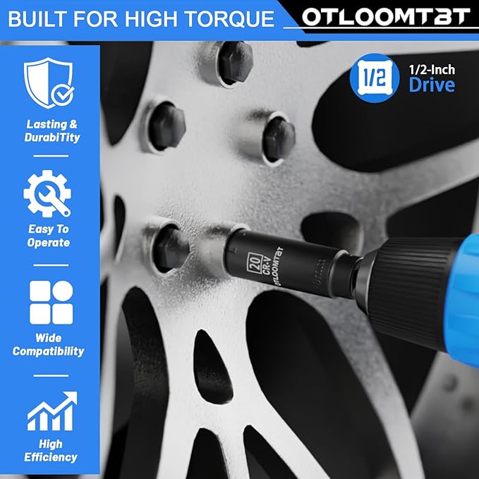 OTLOOMTBT 32PCS 1/2" Drive Impact Socket Set - Heavy Duty Industrial-Grade Deep Sockets, Metric/SAE Full Set with Extension Bar, Cr-V Steel Corrosion-Resistant Coating & Premium Storage Case