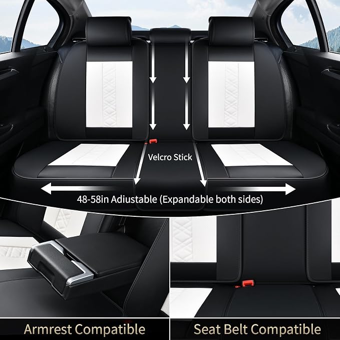 FLORICH Seat Covers, Atomutive Car Seat Covers Full Sets, Waterproof Seat Cover for Cars, Luxury Leather Universal Seat Cover Accessories Fit for Most Cars SUV Truck Sedans(White)