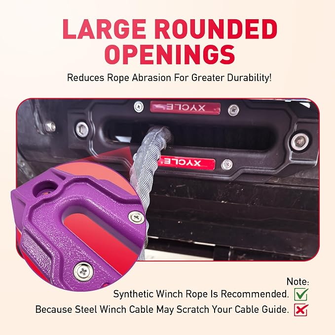 Winch Fairlead with Tow Hook, Purple, 10 in. (254 mm) | Synthetic Rope Fairlead, Forged Winch Hook, 10000 lb. - 20000 lb Towing, For SUV Truck Trailer Jeep, Electric Winches