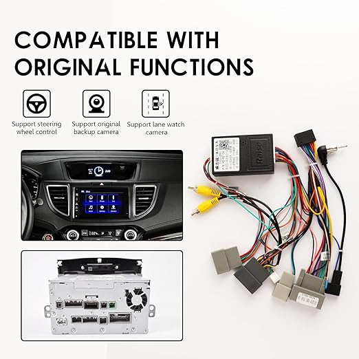 16-Pin Car Stereo Wire Harness with Canbus Box for Honda CRV 2015–2016 2.4L, Civic 2014–2015, Retain Factory LaneWatch Camera Steering Wheel Control Rear Camera, Plug & Play for Android Radio