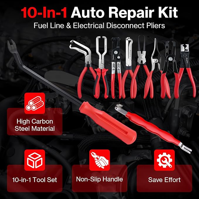 Preciva 10PCS Fuel Line Disconnect Tool Set, Fuel Rail Disconnect & AC Line Release Tool Fuel Filter Remover with Electrical Connector Disconnect Pliers for Automotive, Motorcycle, Mechanical Repair
