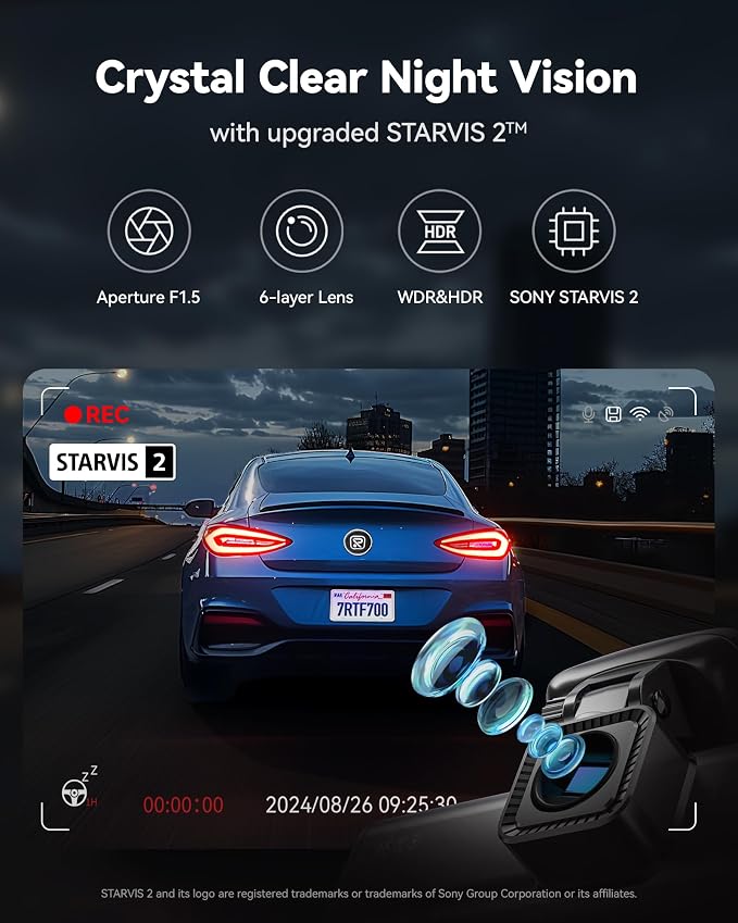 REDTIGER F7N Pro 4K Dash Cam Front and Rear, STARVIS 2 Sensor, 4K/2.5K+1080P Dual Dash Camera for Cars, Built-in 5.8Hz WiFi 6, GPS Tracking, 3.18 Inch Screen, Parking Monitor(SD Card Not Included)
