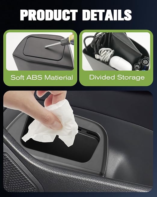 RAV 4 2025 Trash Can for Door 2025 Toyota RAV 4 Hybrid Accessories (LE/SE/XLE Premium/Woodland/XSE/Limited) Passenger Side Door | Car Door Trashcan w/Lid, ABS Plastic, Lightweight & Leak Proof | Black