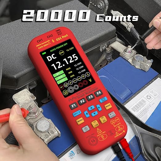 BSIDE Dual Channel Oscilloscope Multimeter, 50MHz Bandwidth 3.98" Full-Viewing TFT LCD DDS Generator, Measure Flexible AC Current Clamp Temp Capacitance Diode Voltage with 5000mAh Rechargeable Battery