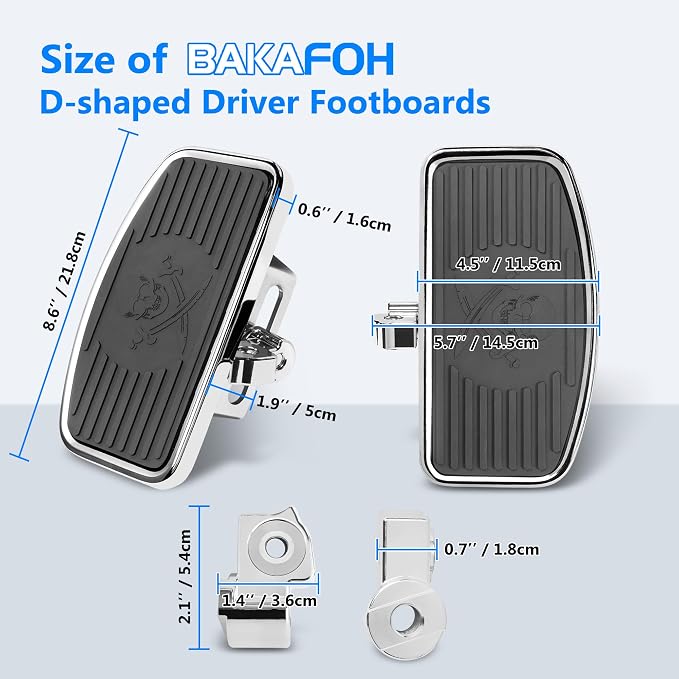 D-shaped Driver Footboards Front Rider Foot Rest Floorboards for Indian Scout Sixty Bobber 2015-2025 Models Foot Pegs Accessories(Chrome, Skull Swords)