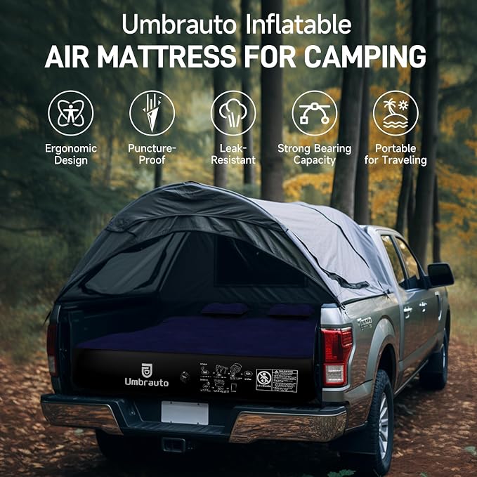 Umbrauto Truck Bed Air Mattress for 5.5'-5.8' Full Size Short Truck Beds, Inflatable Pickup Sleeping Pad for Outdoor Camping with Pump and Pillows, Navy