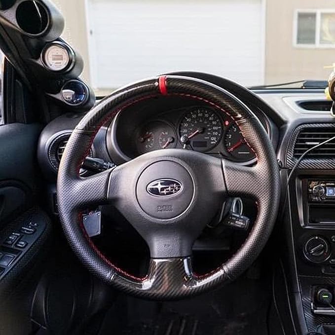 Hand-Sewing Steering Wheel Wrap Cover Black Gloss Carbon Fiber Leather Wrap Interior Protection Accessories for Subaru Forester/Impreza/Legacy/Outback/Impreza WRX(STI) 2005 2006 2007 2008