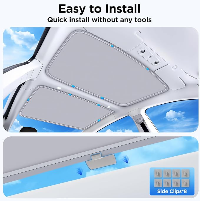 2026 Upgraded for Tesla Model 3 Accessories Sunshade Roof [No Sag, Ice-Crystal Cooling Coatings] Heat Insulation Glass Roof Sun Shade for Tesla Model 3 Accessories 2022-2026 Beige
