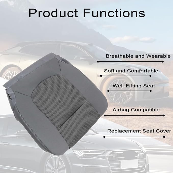 FZJDSD Steel Gray Driver Side Bottom Cloth Replacement Seat Cover & Seat Foam Cushion Compatible with Ford F250 F350 F450 F550 XLT 2011 2012 2013 2014 2015 2016