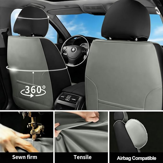 Car Seat Covers Compatible with Ford Taurus 2002-2019 - Full Set 5 Seats Luxury Leather All-Weather Seat Cushions & Protectors, Waterproof & Breathable, Airbag Compatible (Gray)