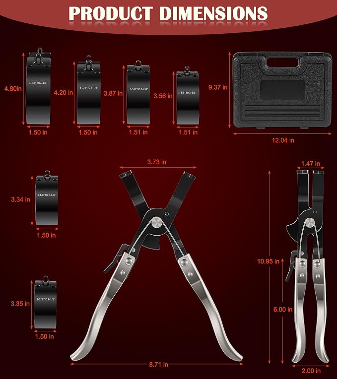 Bonbo 940387 Piston Ring Compressor Tool Set Perfect for Car Diesel Engines, Including Vehicle Maintenance Clamps, Ratchet Pliers, Storage Case