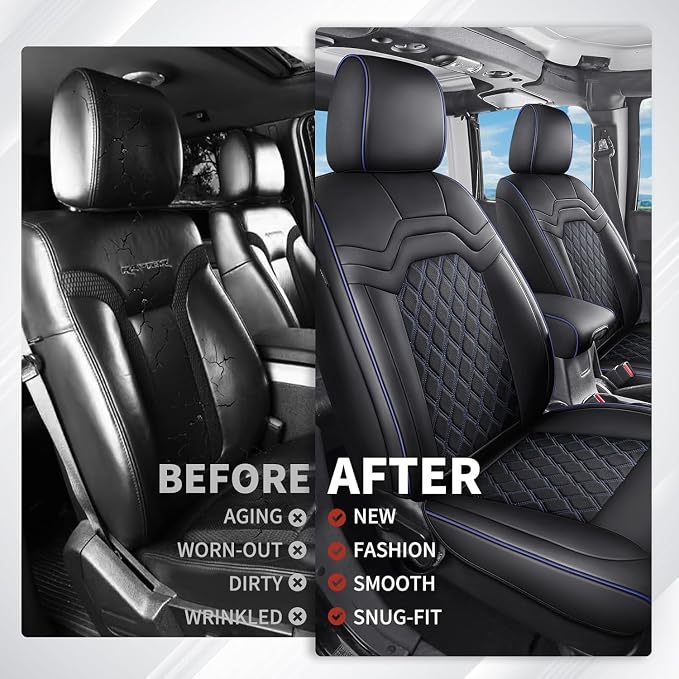 Huidasource Fit for Front Seat Covers for Chevy Silverado, Front Seat Covers for GMC Sierra 1500 2007-2026, 2500HD 3500HD 2015-2026 Crew Double Extended Cab, Front Chevy Seat Cover Nappa, Black&Blue
