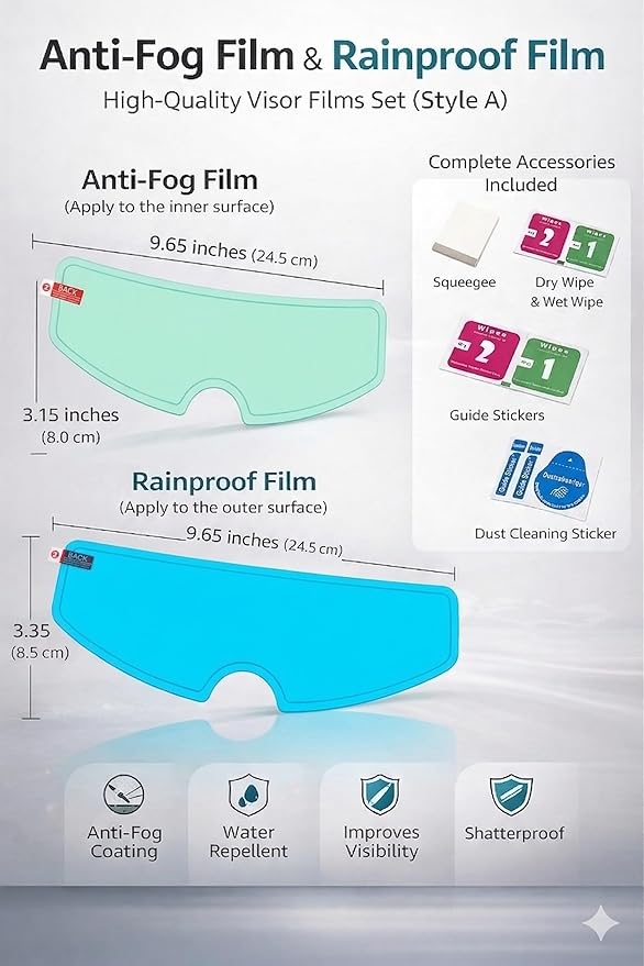 Universal Helmet Visor Anti-Fog Film + Rainproof Film - 2 PCS for Motorcycle Helmet Lens, Alternative to Insert Lens - Ultra HD Shield Films, Anti-Steaming, Safer Rides (Style B)