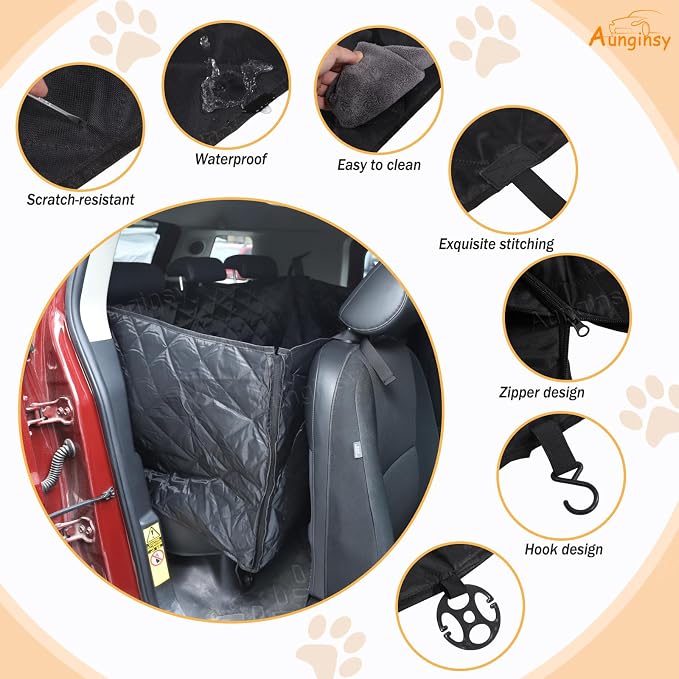 Aunginsy Dog Car Seat Cover for Pets Compatible with Toyota FJ Cruiser 2007-2021 Accessories, Backseat Pet Cover Protector, Second-Row Seat Waterproof Scratch Proof Nonslip Dog Hammock with Side Flap