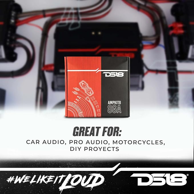 DS18 AMPKIT8 8 Gauge Amp Kit Amplifier Install Wiring 8 Ga Pro Installation Cables, 800 w (8 Gauge)