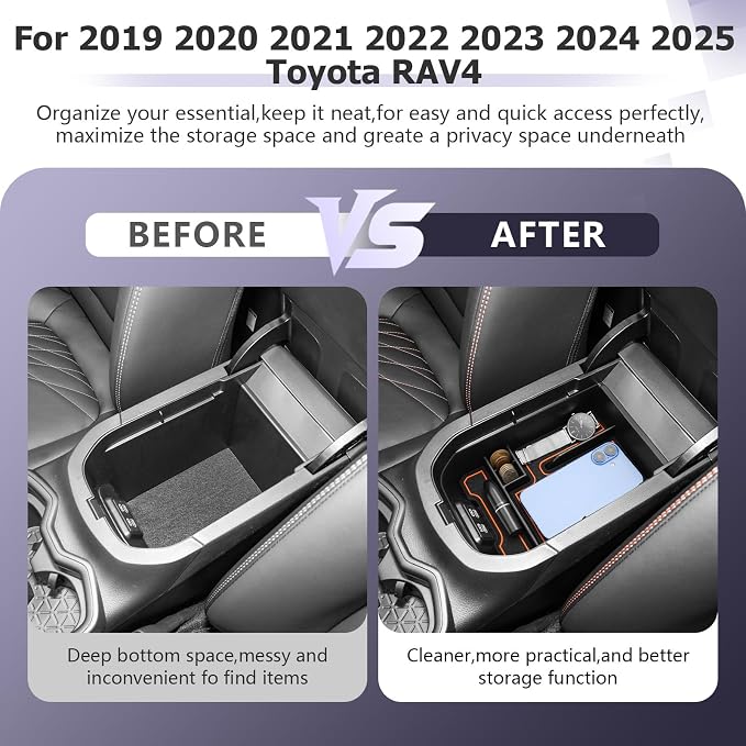 LUWU 2025 RAV 4 Center Console Organizer Compatible with 2019 2020 2021 2022 2023 2024 2025 Toyota RAV 4 Accessories Armrest Console Secondary Storage Box Insert Tray ABS Material Orange