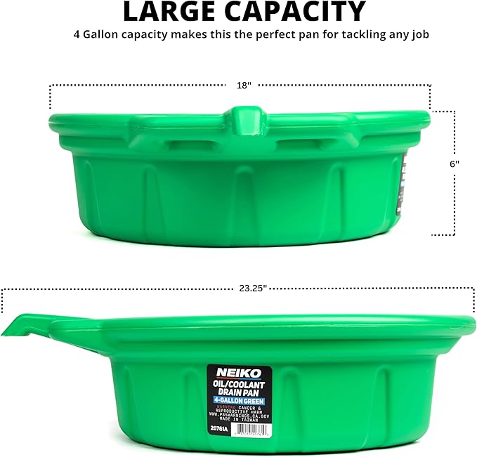 NEIKO 20761A 4 Gallon (16L) Anti-Splash Drain Container with Non-Spill Pour Spout, Heavy-Duty Plastic Drip Catcher for Vehicle Fluid Changes, Antifreeze Green