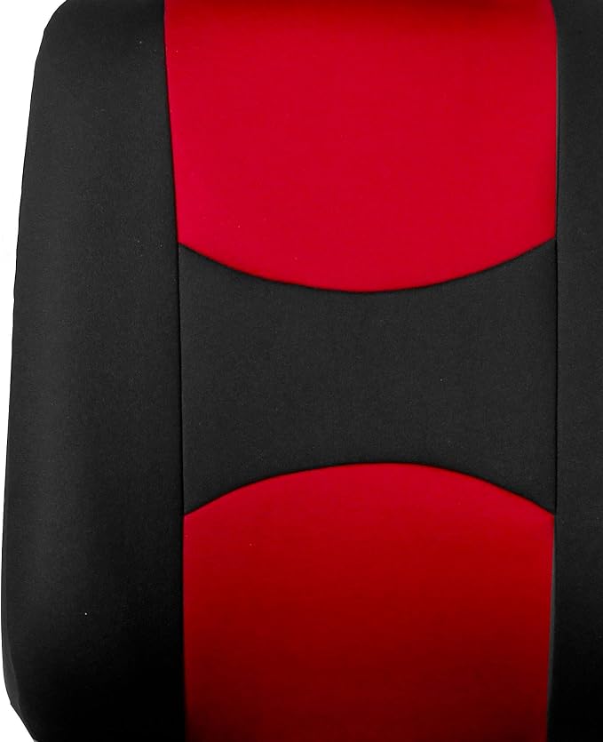FH Group Car Seat Covers Flat Cloth Front Seats Only Red Automotive Seat Cover, Airbag Compatible Universal Fit Interior Accessories Cars Trucks SUV Combo Steering Wheel Cover & Seat Belt Pads