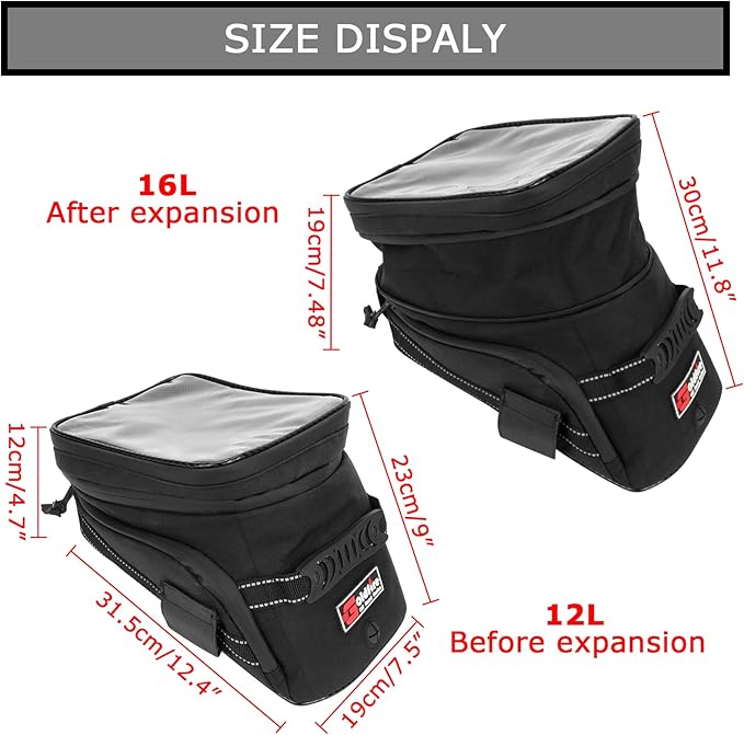 PSLER Motorcycle Tank Bag,Gas Oil Fuel Tank Bag,Waterproof Saddle Bag Reflective Shoulder Bag,2022 Upgraded (Black)