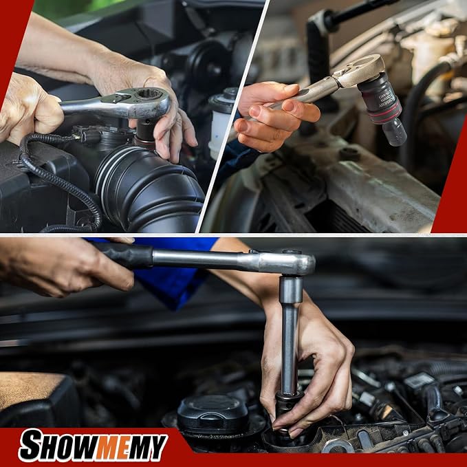 Drive Impact Universal Joint Socket Set, 6 Points, Shallow Swivel Socket Set, Cr-Mo Steel. Flexible Wobble Sockets with 3", 6" Extension Bar, Adapter(Metric 1/2(18 PCS)