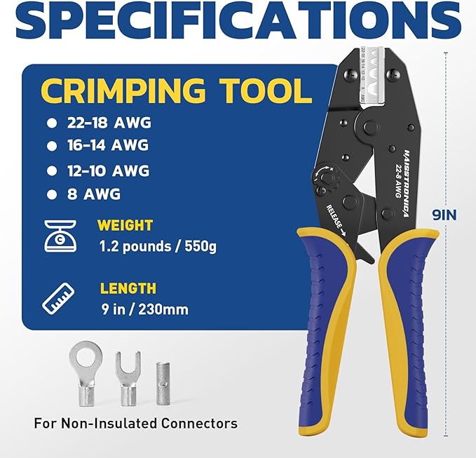 haisstronica Crimping Tool for Non-Insulated Terminal,AWG 22-8 Ratchet Wire Crimper Tool,Wire Terminal Crimper HS-7327
