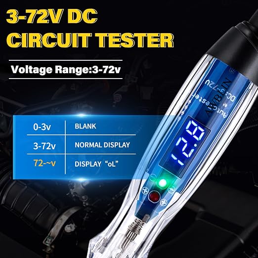 101PCS Automotive Test Light Probe Kit, 3-72V DC LED Digital Automotive Circuit Tester, Car Retainer Clips & Fastener Remover & Terminal Pin Removal Tool Set with Black Carrying Case