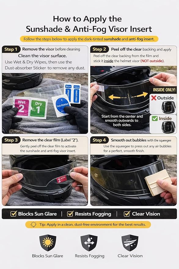 Universal Helmet Visor Anti-UV and Anti-Fog Combined Film - Ideal for Motorcycle Helmet Lens, Alternative to Insert Lens - Ultra HD Helmet Shield Films, Anti-Steaming, Safer Rides