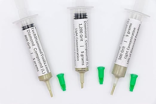 TechDiamondTools Kit of 3 Diamond Lapping Paste Polishing Compound USA Made 500 800 1200 Grit Lapping Compound for Rock Glass Metal Jewelry Resin Marble with 10% of Diamond Powder