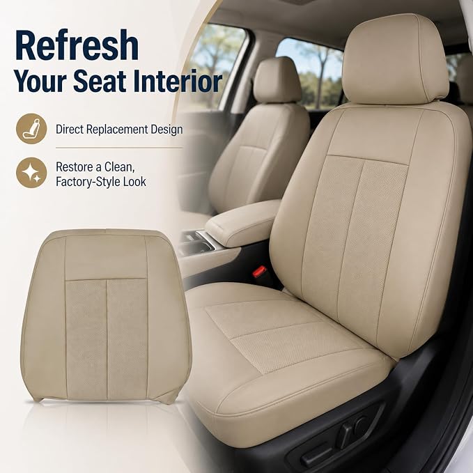 FZJDSD Tan Driver & Passenger Bottom & Top Lean Back Replacement Perforated Microfiber Leather Seat Covers Compatible with Ford Expedition 2007 2008 2009 2010 2011 2012 2013 2014