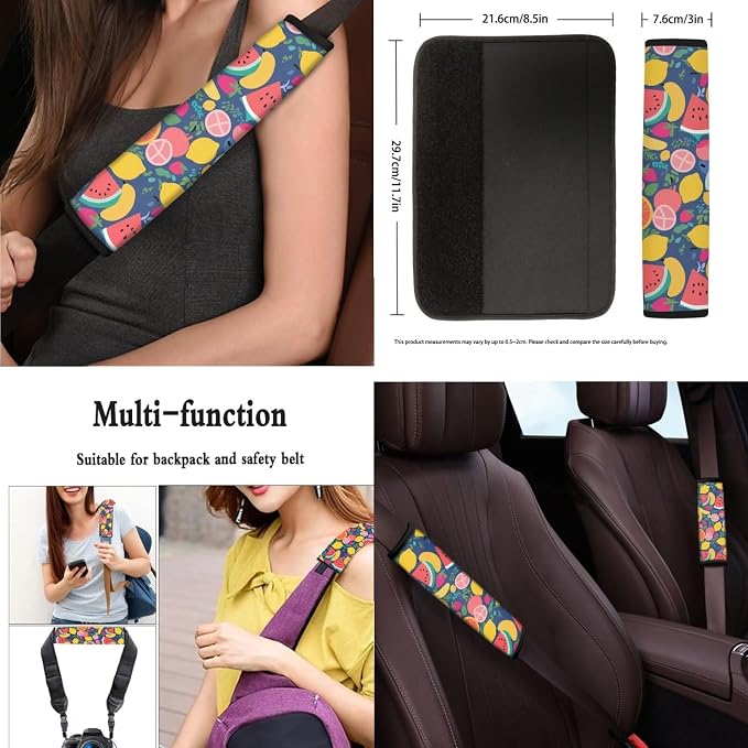 13 Piece Organic Fruit Car Seat Cover Set, Soft Breathable Fruit Party Banana Orange Car Front and Rear Seat Cover with Handrest Protector Steering Wheel Protector Keychain