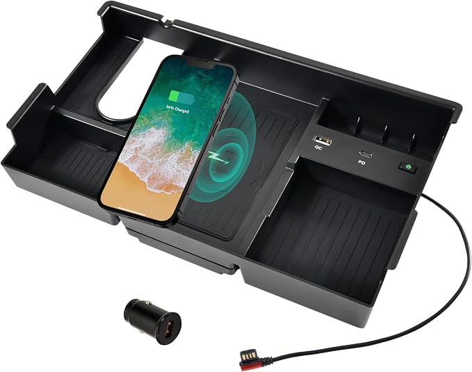 Wireless Charger for Toyota Tundra 2014-2021, Center Console Organizer Tray Armrest Storage Fast Wireless Phone Charging Panel Pad for 2014-2021 Toyota Tundra Accessories