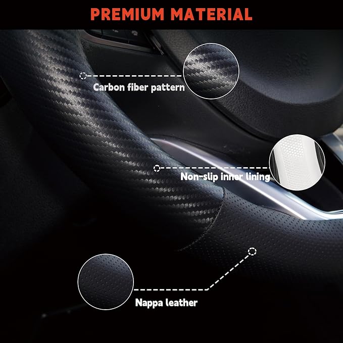 Steering Wheel Cover for Toyota Camry, Tacoma, RAV4, Corolla, Highlander, Sienna, Avalon, Prius, Standard Size 14.5-15" (Matte Carbon Fiber)