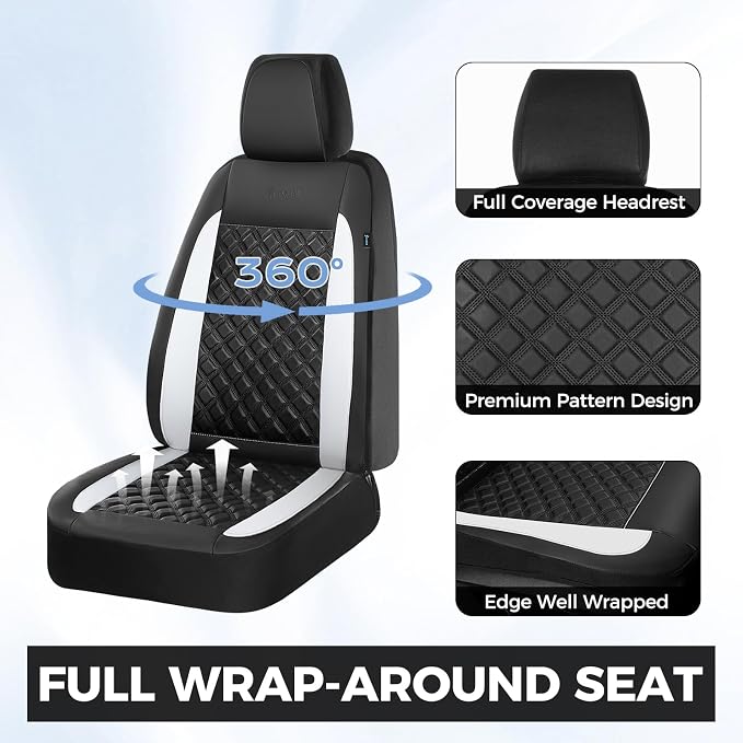 FLORICH Seat Covers, Front Seat Covers 2 PCs, Automotive Seat Cover for Cars, Luxury Leather Universal Seat Cover Accessories Fit for Most Cars SUV Truck Sedans(White)