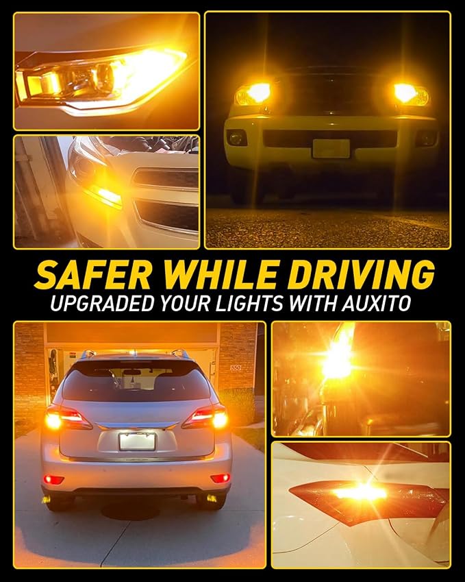 AUXITO CANBUS 1157 LED Bulbs Amber Yellow with Built-in Resistor 2057 2357 7528 BAY15D P21/5W Anti Hyper Flash Error Free Front Rear Turn Signal Lights Blinker Marker DRL Parking Lights, Pack of 2